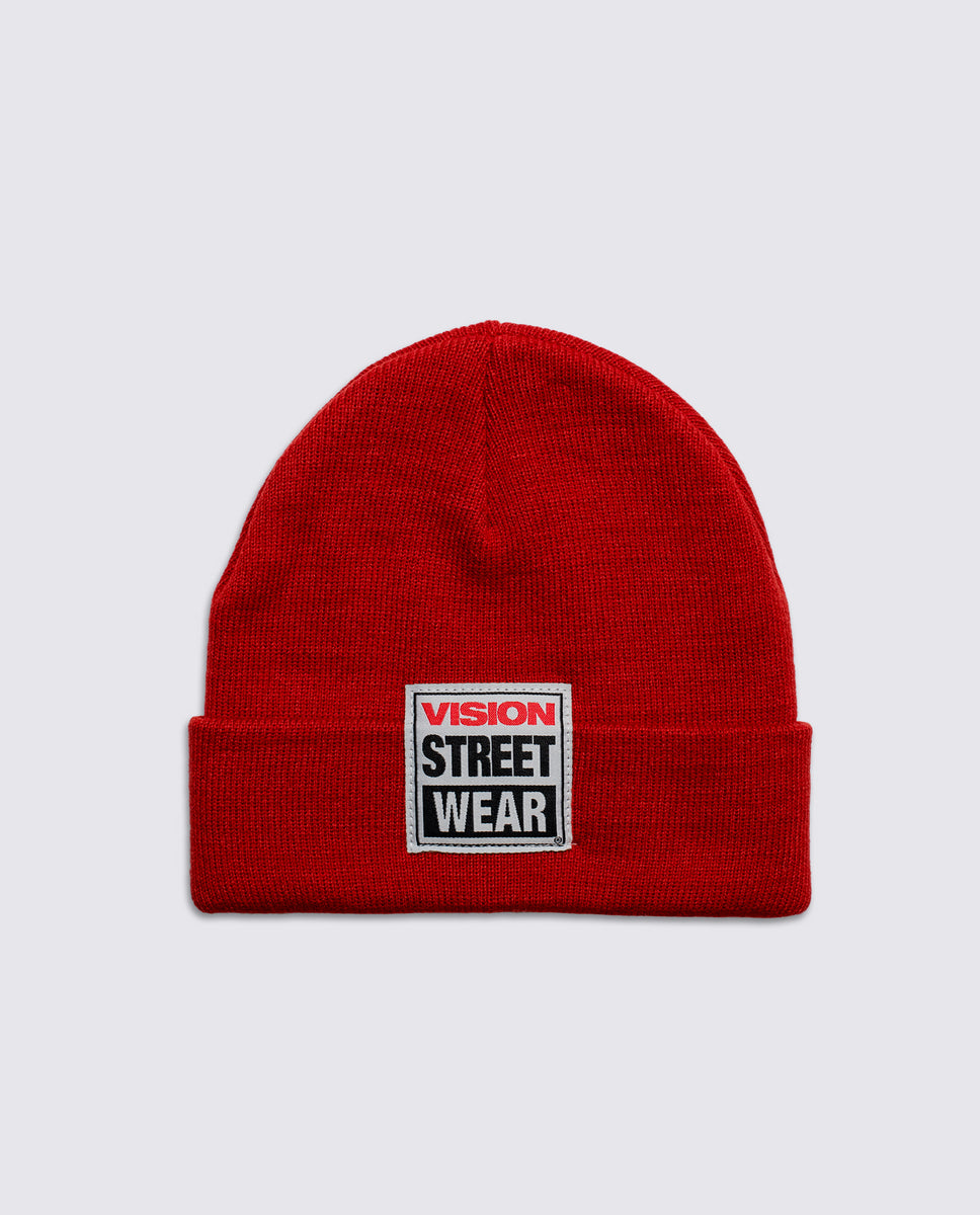 Cuffed Beanie With Large Logo Patch - Red – VISION STREET WEAR 