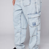 GELFAND - Loose Fit Cargo Pant with Adjustable Hems - Light Blue Denim