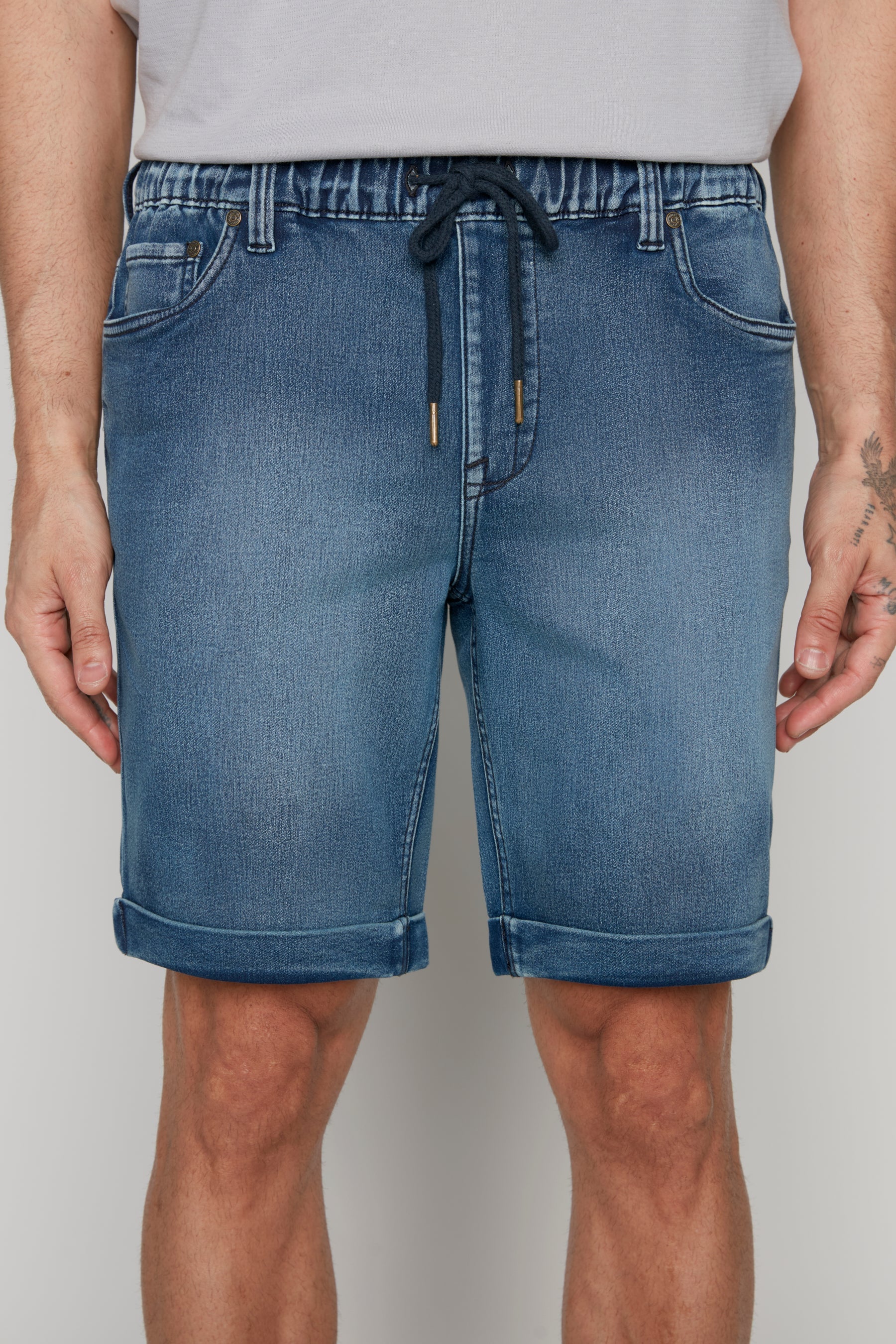 LENNON - Mens Rolled-Up Shorts - Medium Blue Acid Wash DNM.WORKS