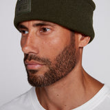 Cuffed Knitted Beanie With Large Logo Patch - ARMY