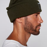 Cuffed Knitted Beanie With Large Logo Patch - ARMY