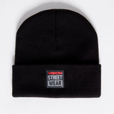 Cuffed Knitted Beanie With Large Logo Patch - BLACK