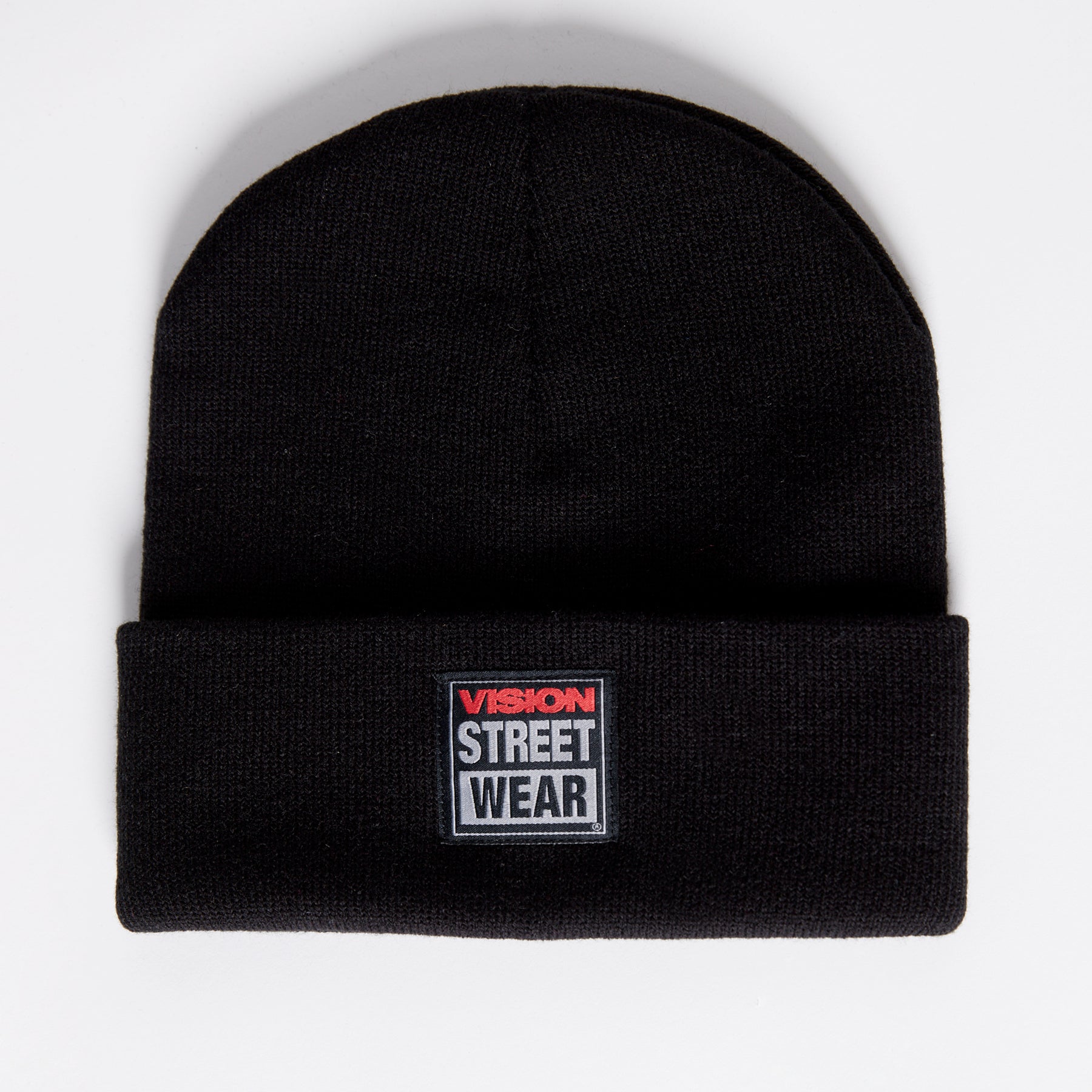 Cuffed Knitted Beanie With Large Logo Patch - BLACK