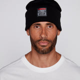 Cuffed Knitted Beanie With Large Logo Patch - BLACK