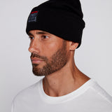 Cuffed Knitted Beanie With Large Logo Patch - BLACK