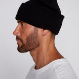 Cuffed Knitted Beanie With Large Logo Patch - BLACK
