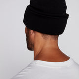 Cuffed Knitted Beanie With Large Logo Patch - BLACK