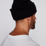 Cuffed Knitted Beanie With Large Logo Patch - BLACK