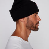 Cuffed Knitted Beanie With Large Logo Patch - BLACK