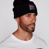 Cuffed Knitted Beanie With Large Logo Patch - BLACK