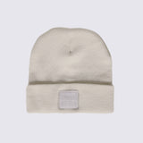 Cuffed Knitted Beanie With Large Logo Patch -BONE