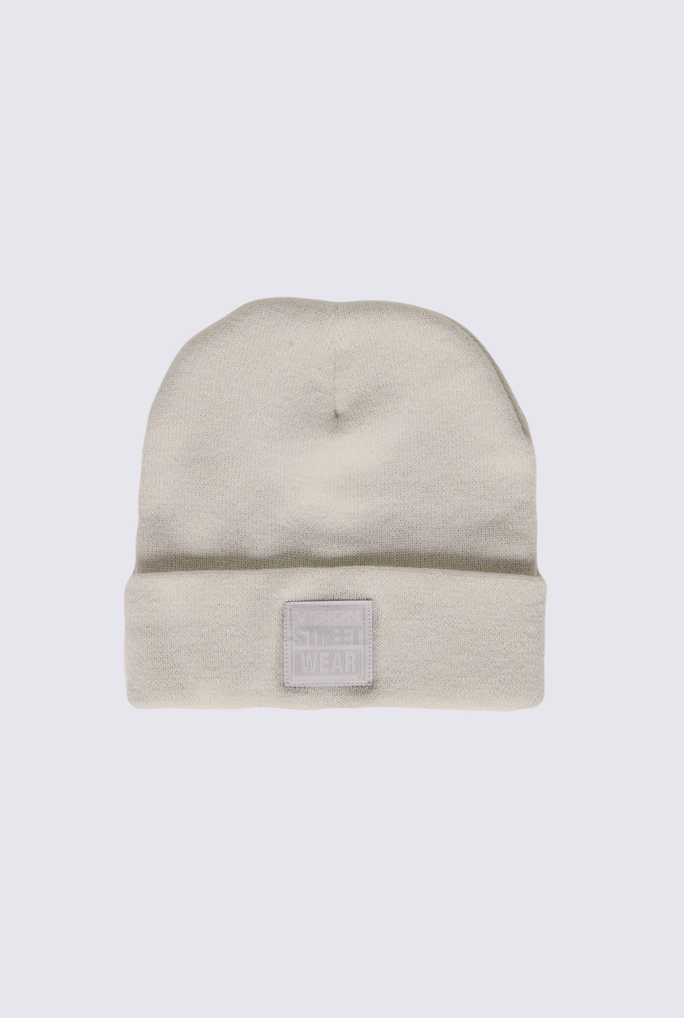 Cuffed Knitted Beanie With Large Logo Patch -BONE