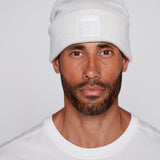 Cuffed Knitted Beanie With Large Logo Patch -BONE