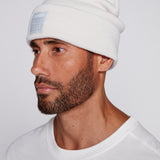 Cuffed Knitted Beanie With Large Logo Patch -BONE