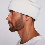 Cuffed Knitted Beanie With Large Logo Patch -BONE