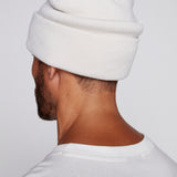 Cuffed Knitted Beanie With Large Logo Patch -BONE