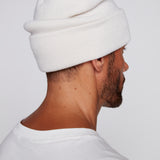 Cuffed Knitted Beanie With Large Logo Patch -BONE