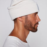 Cuffed Knitted Beanie With Large Logo Patch -BONE