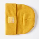 Cuffed Knitted Beanie With Large Logo Patch - MUSTARD