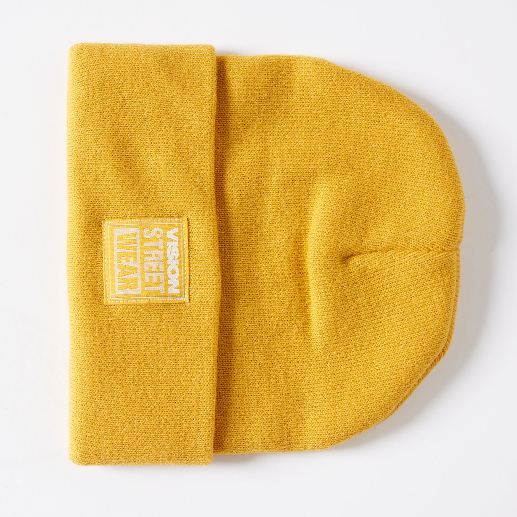 Cuffed Knitted Beanie With Large Logo Patch - MUSTARD