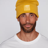 Cuffed Knitted Beanie With Large Logo Patch - MUSTARD