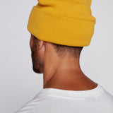 Cuffed Knitted Beanie With Large Logo Patch - MUSTARD