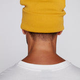 Cuffed Knitted Beanie With Large Logo Patch - MUSTARD