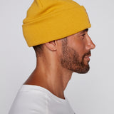 Cuffed Knitted Beanie With Large Logo Patch - MUSTARD