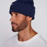 Cuffed Knitted Beanie With Large Logo Patch - DEEP NAVY