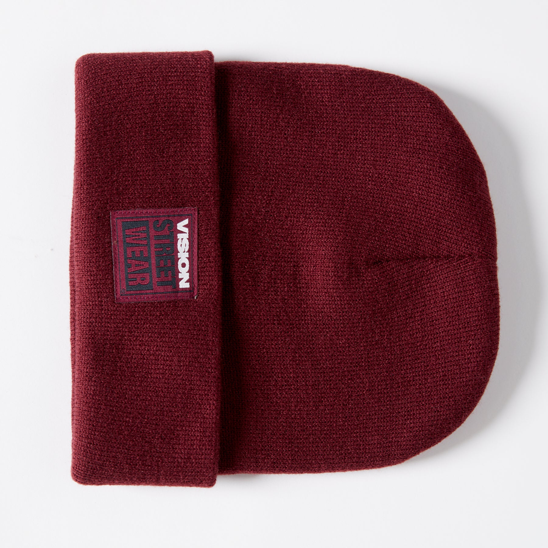 Cuffed Knitted Beanie With Large Logo Patch - OXBLOOD
