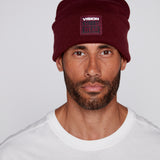Cuffed Knitted Beanie With Large Logo Patch - OXBLOOD