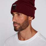 Cuffed Knitted Beanie With Large Logo Patch - OXBLOOD