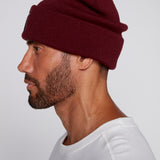 Cuffed Knitted Beanie With Large Logo Patch - OXBLOOD