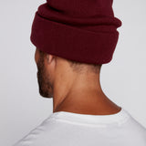 Cuffed Knitted Beanie With Large Logo Patch - OXBLOOD