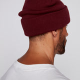 Cuffed Knitted Beanie With Large Logo Patch - OXBLOOD