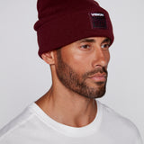Cuffed Knitted Beanie With Large Logo Patch - OXBLOOD