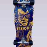 Original Psycho Stick Complete Skateboard - Woodcut Art by Sean Starwars - 10"x30" - Blue/Yellow
