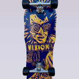 Original Psycho Stick Complete Skateboard - Woodcut Art by Sean Starwars - 10"x30" - Blue/Yellow