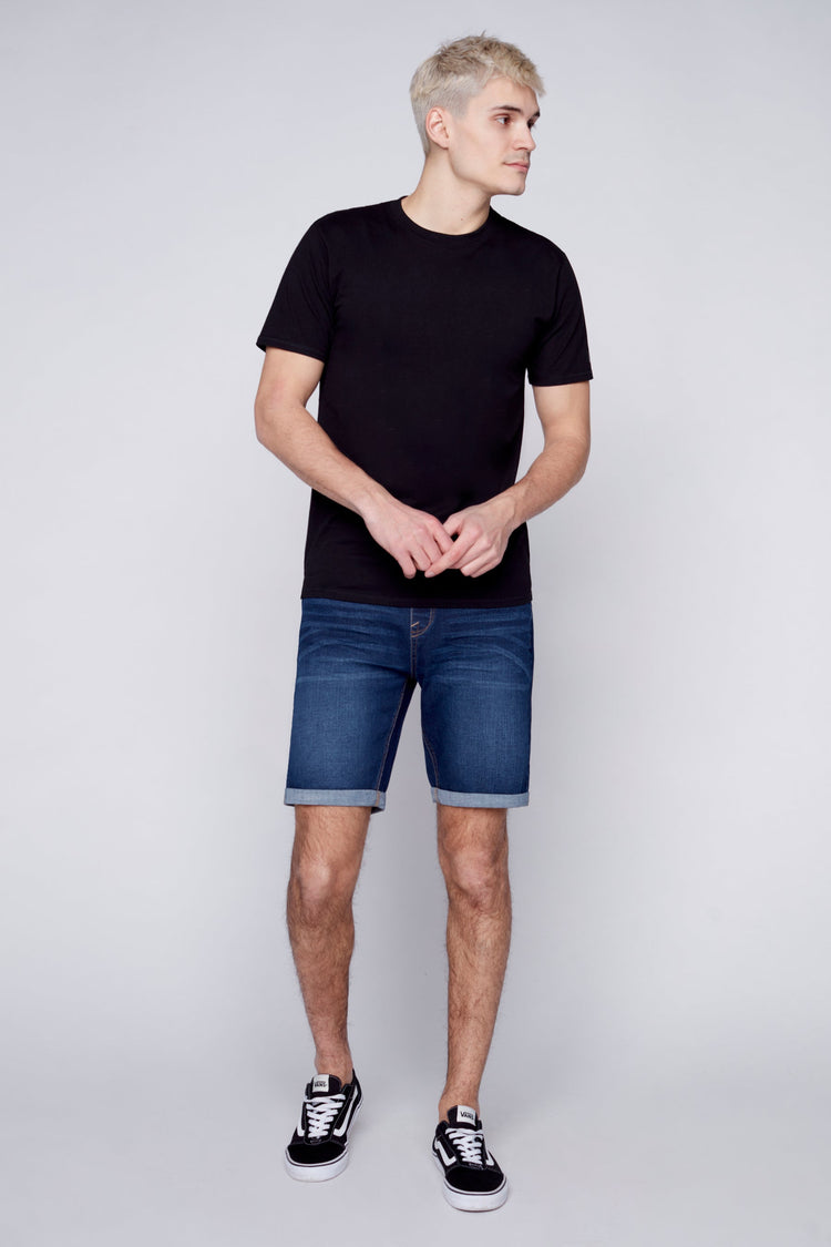 LENNON - Mens Rolled-Up Shorts - Dark Indigo Rinse - DENIM SOCIETY