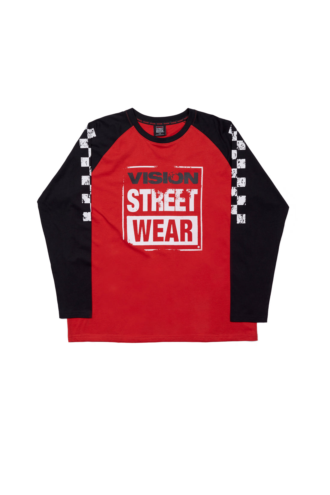 Vision Street Wear Checker Print Sleeve Logo T-Shirt Black/Red